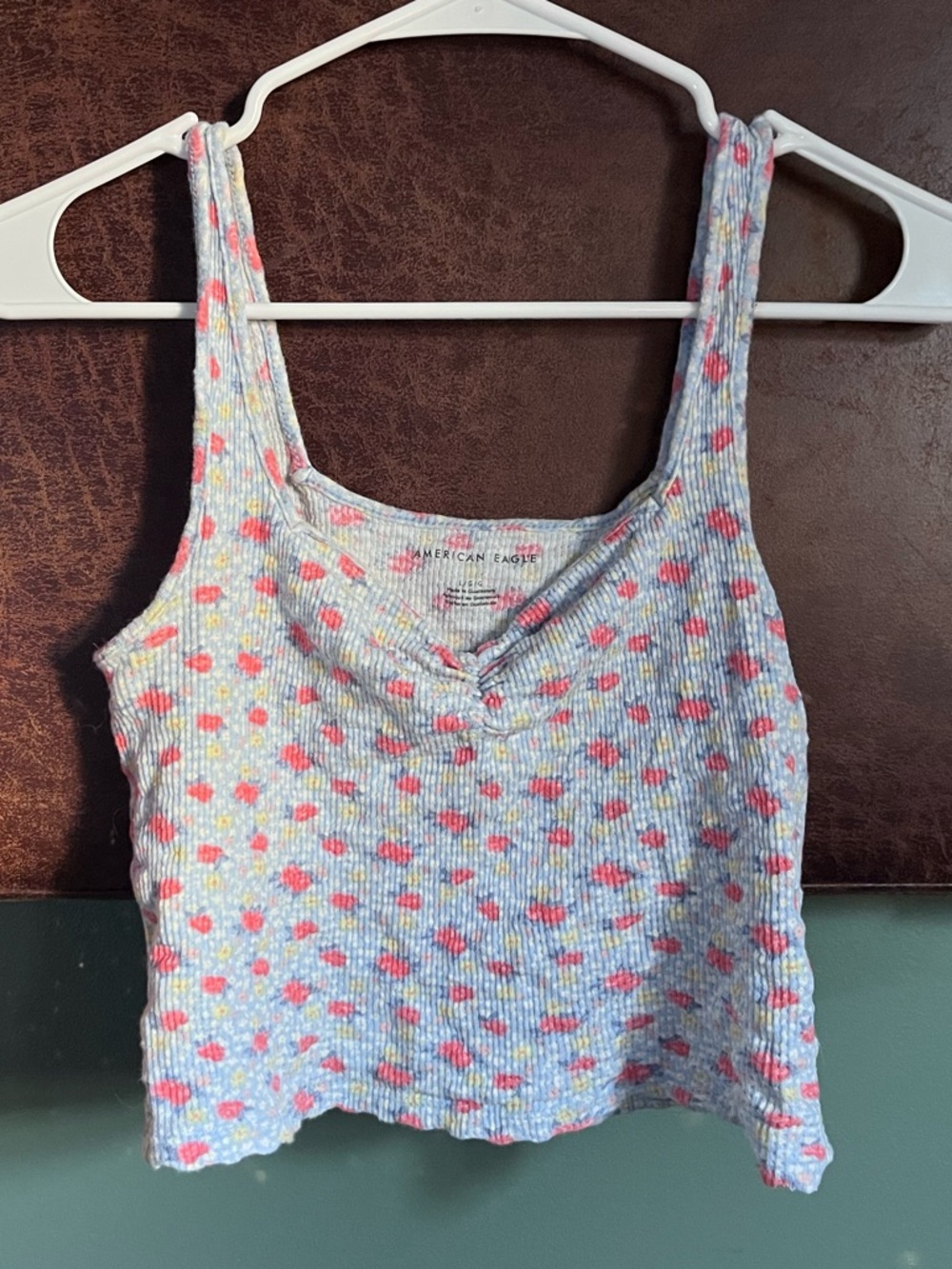 American Eagle Floral Ribbed Tank Top